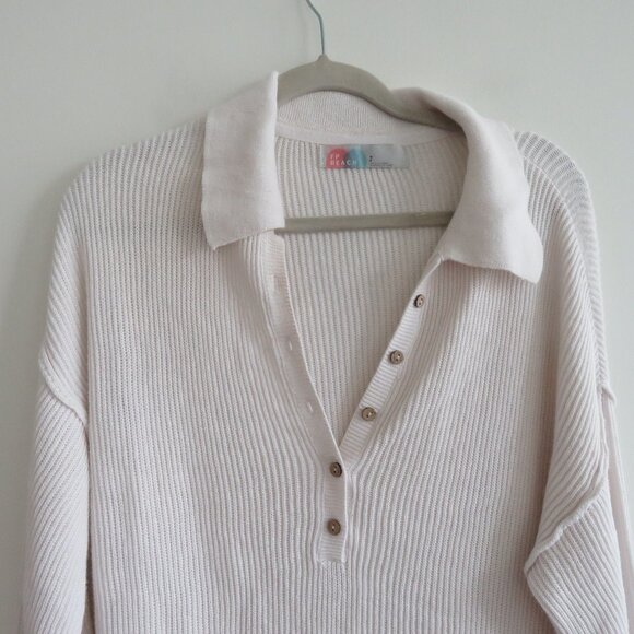 FREE PEOPLE BEACH Picnic Sweater Mini Dress Ribbed White Comfy Boho Coastal Sz M - Picture 3 of 15